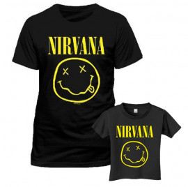 Set Rock duo t-shirt pour papa Nirvana & t-shirt Enfant Smiley